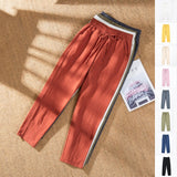 Pantalon Droit Décontracté à Taille Élastique en Coton et Lin pour Femmes