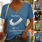 T-shirt Décontracté Á encolure En V Et Lettres Imprimées