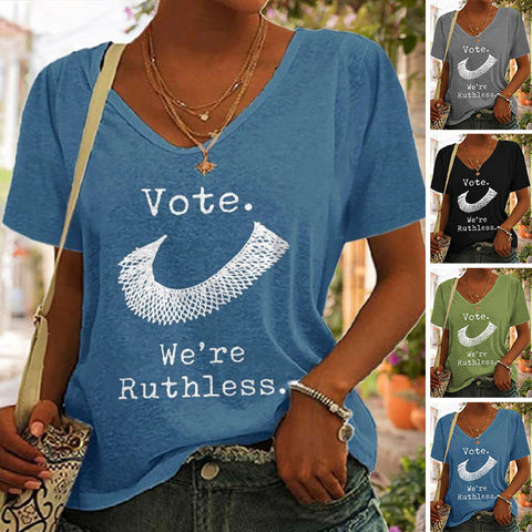 T-shirt Décontracté Á encolure En V Et Lettres Imprimées