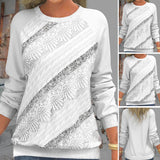 Pull Patch en Dentelle Blanc à Manches Longues