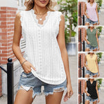 T-shirt sans manches à col V en dentelle