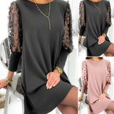 Robe Unie à Col Rond et Manches Bouffantes