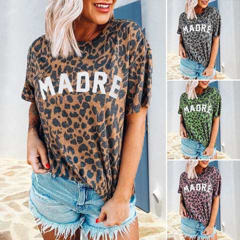 T-shirt tendance col rond imprimé léopard