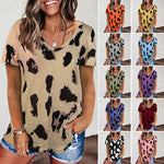 T-shirt décontracté à col en V et imprimé léopard