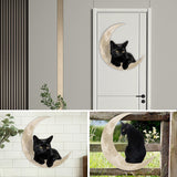 Enseigne en Métal Suspendue Chat Noir Lune