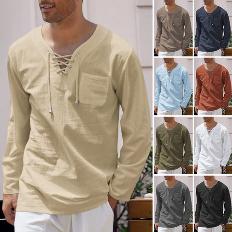 T-shirt Décontracté Á Manches Longues Et Col En V Pour Hommes