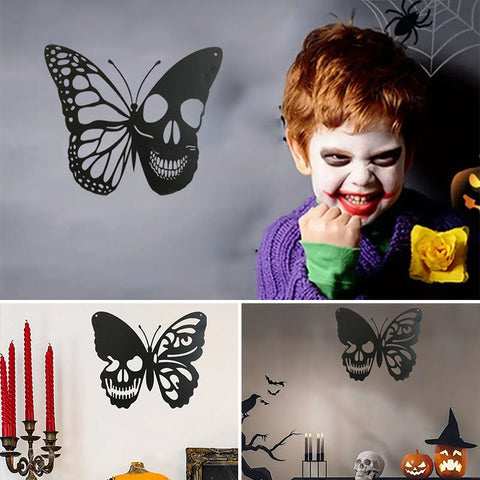 Halloween Crâne et Papillon  en Métal Décoration Murale