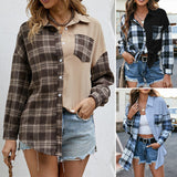 Chemise ample décontractée à carreaux asymétriques pour femmes