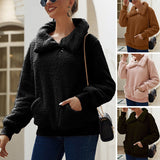 Pull à Revers Asymétrique en Molleton d'Agneau Pull Épaissi de Couleur Unie