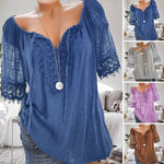 Chemise en dentelle unie à col en V pour femmes