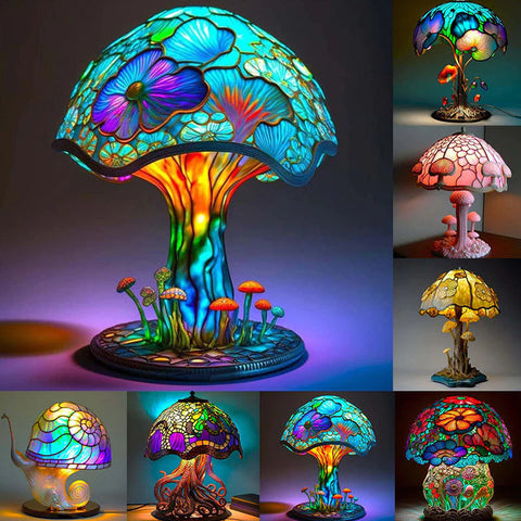Lampe de table en verre teinté série de plantes