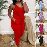 Combinaison décontractée sans manches avec cordon de serrage et col en U