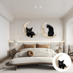 Enseigne en Métal Suspendue Chat Noir Lune