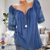 Chemise en dentelle unie à col en V pour femmes