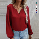 Chemise en mousseline de soie à manches longues de couleur unie