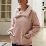 Pull à Revers Asymétrique en Molleton d'Agneau Pull Épaissi de Couleur Unie