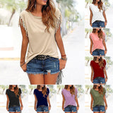 T-shirt frangé à manches courtes et col rond