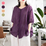 Chemisier estival à manches mi-longues et encolure ronde