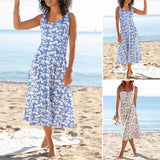 Robes Mi-longues Sans Manches de Plage Élégantes à Col Rond