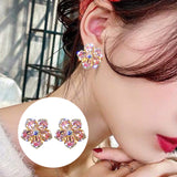 Boucles D'Oreilles Tige Zircon Fleur Rose