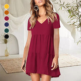 Robe décontractée ample à manches courtes et col en V pour femmes