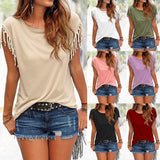 T-shirt frangé à manches courtes et col rond