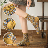 Chaussettes florales brodées vintage pour femmes
