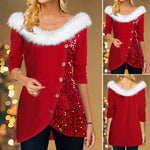 Top de Noël à Paillettes et Col Fourrure