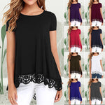 T-shirt ample à col rond et dentelle pour femme