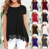 T-shirt ample à col rond et dentelle pour femme