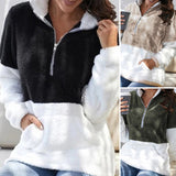 Veste en Peluche Zip Contrastée