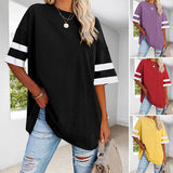 T-shirt Contrasté Á Col Ras Du Cou Et Coupe Décontractée