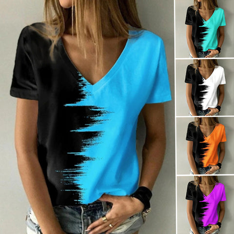 T-shirt à col en V contrasté