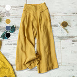 Jambe large décontractée en coton et lin pour femmes