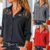 Chemise boutonnée en dentelle unie pour femmes
