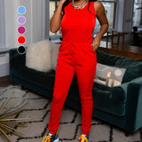 Combinaison décontractée sans manches avec cordon de serrage et col en U