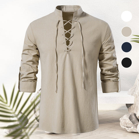 T-shirt homme en coton et lin avec cordon de serrage