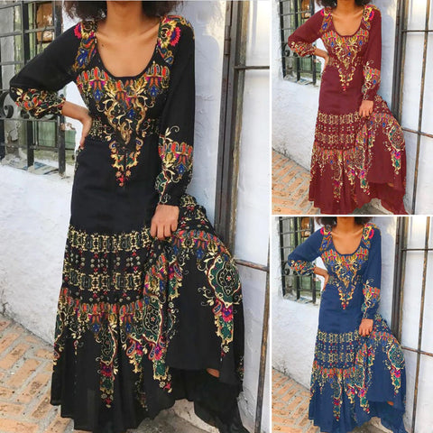 Robe à manches longues à imprimé vintage