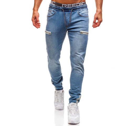 Jeans de sport décontractés pour hommes avec fermeture éclair