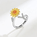 Bague Réglable Lettre Tournesol pour Fille/petite-fille