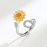 Bague Réglable Lettre Tournesol pour Fille/petite-fille