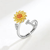 Bague Réglable Lettre Tournesol pour Fille/petite-fille