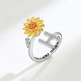 Bague Réglable Lettre Tournesol pour Fille/petite-fille