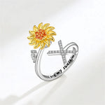 Bague Réglable Lettre Tournesol pour Fille/petite-fille