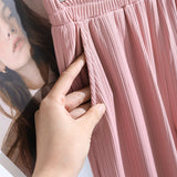 Pantalon d'été taille haute en soie glacée drapé pour femme