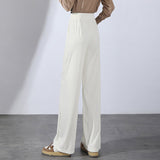 Pantalon d'été taille haute en soie glacée drapé pour femme