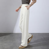 Pantalon d'été taille haute en soie glacée drapé pour femme