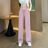 Pantalon d'été taille haute en soie glacée drapé pour femme