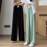 Pantalon d'été taille haute en soie glacée drapé pour femme