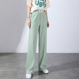 Pantalon d'été taille haute en soie glacée drapé pour femme